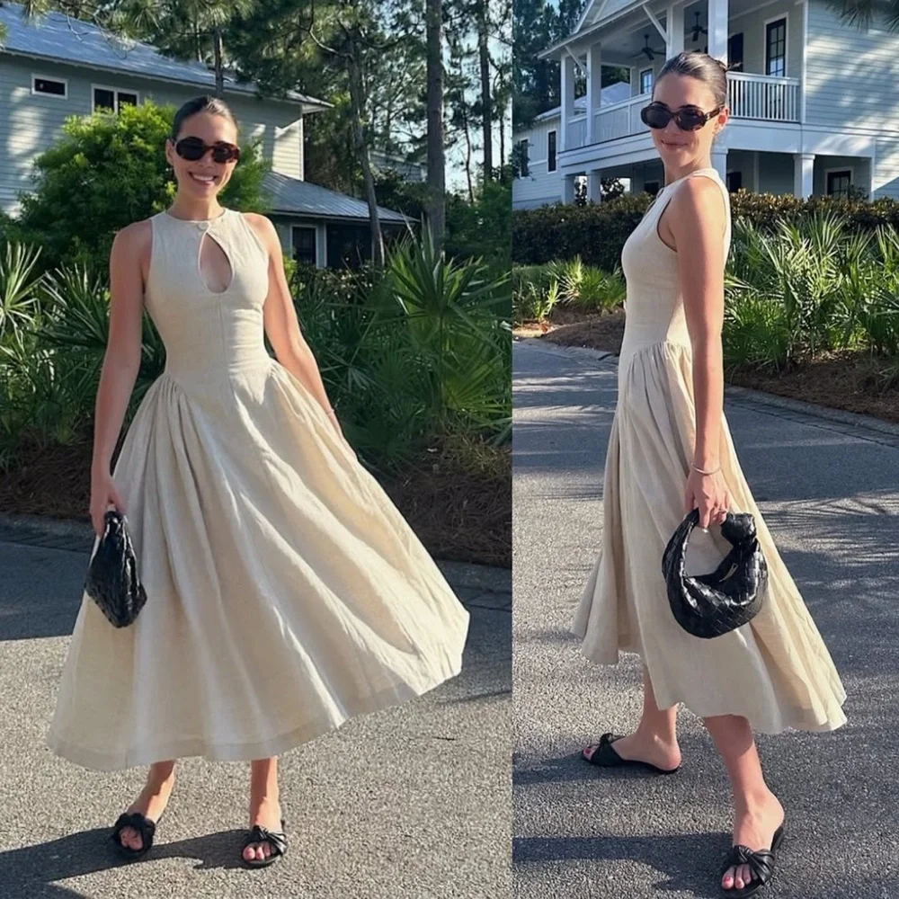 knee length dresses for ladies Kaiden Linen Seamed Midi Dress